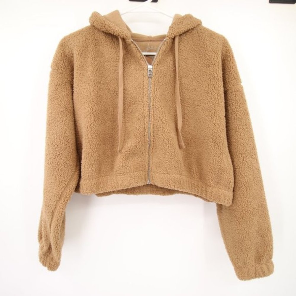 NWT Sundown by Splendid Camel Tan Teddy Jacket Sherpa Hooded Zip Up Sweater
